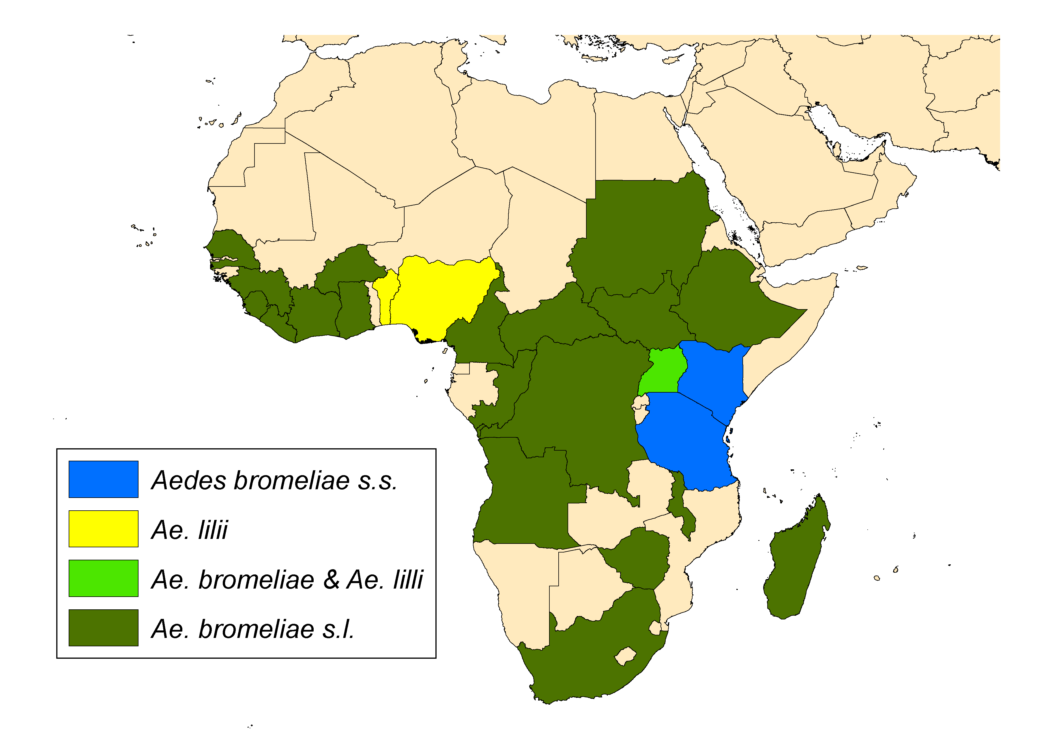 Distribution map for <em>Aedes bromeliae</em> Theobald, 1911
